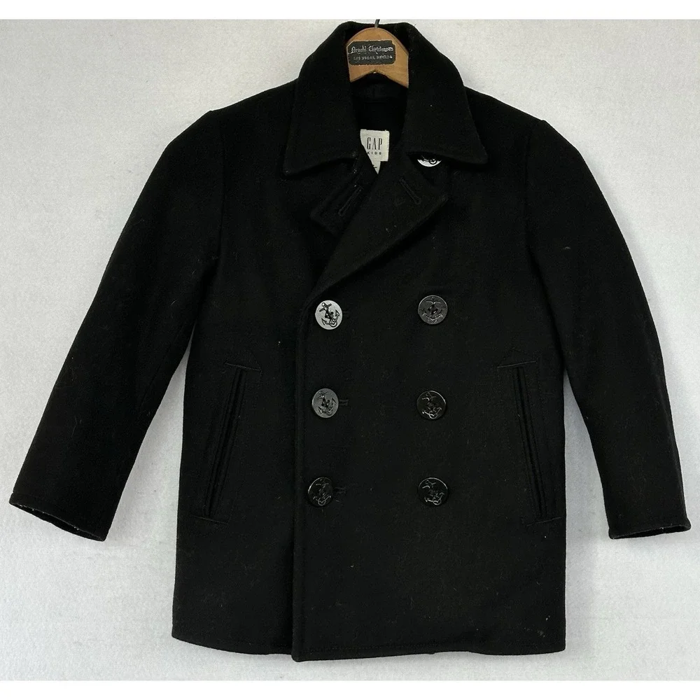Gap Wool Blend Pea Coat Button Up Kids Small Sz 10 Black Dressy